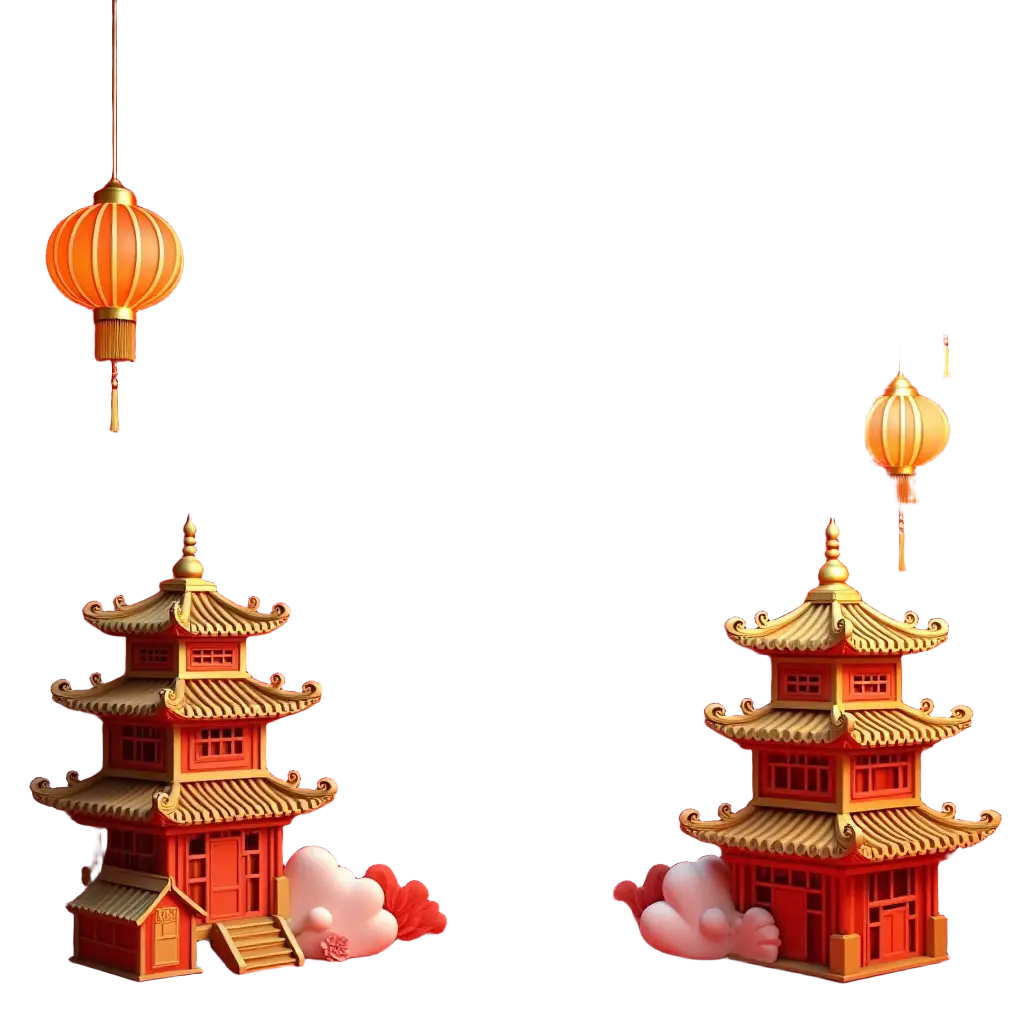 Traditional Chinese Pagodas and Lanterns